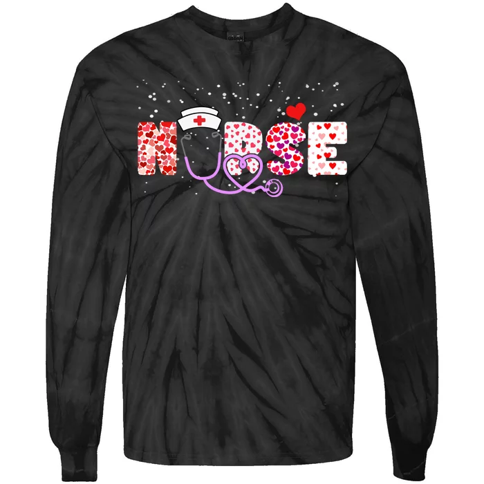 Valentines Day Nurse Logo Tie-Dye Long Sleeve Shirt