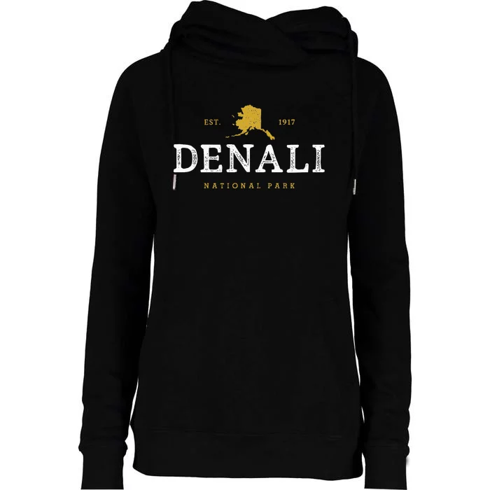 Vintage Denali National Park Alaska Souvenir Est 1917 Womens Funnel Neck Pullover Hood