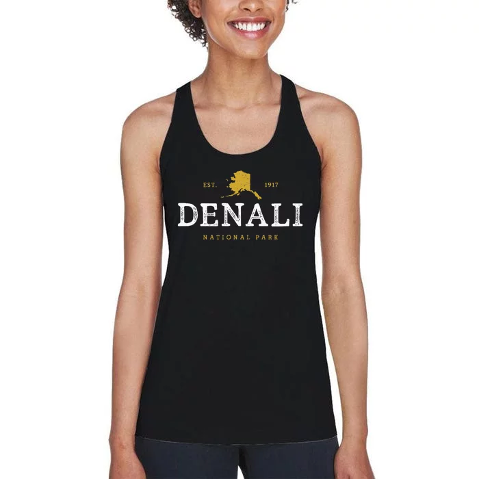 Vintage Denali National Park Alaska Souvenir Est 1917 Women's Racerback Tank