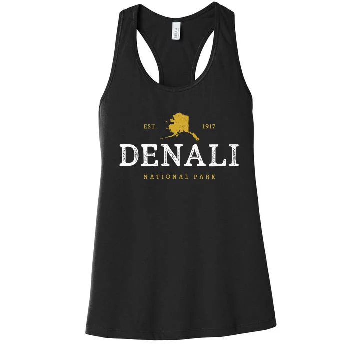 Vintage Denali National Park Alaska Souvenir Est 1917 Women's Racerback Tank