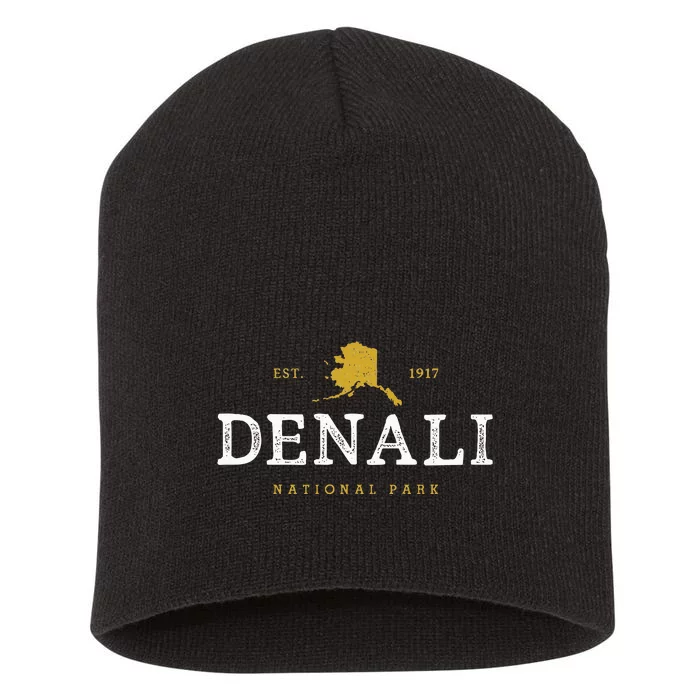 Vintage Denali National Park Alaska Souvenir Est 1917 Short Acrylic Beanie