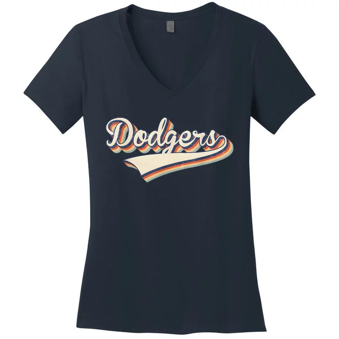 Vintage Dodgers Name Throwback Retro Apparel Gift Men Women Women's V-Neck T-Shirt