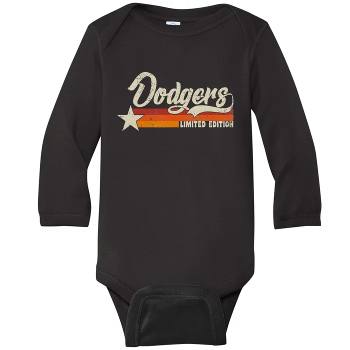 Vintage Dodgers Name Throwback Retro Gift Baby Long Sleeve Bodysuit