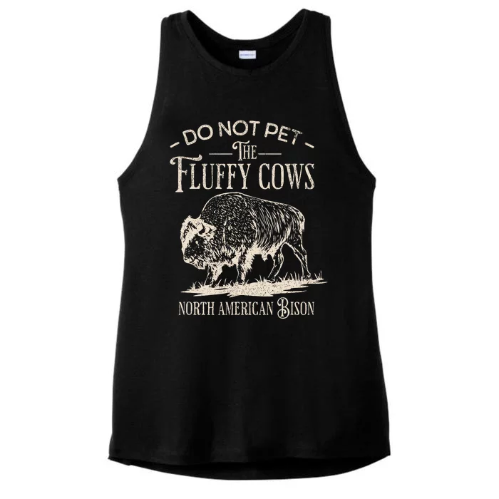 Vintage Do Not Pet The Fluffy Cows North American Bison Ladies Tri-Blend Wicking Tank