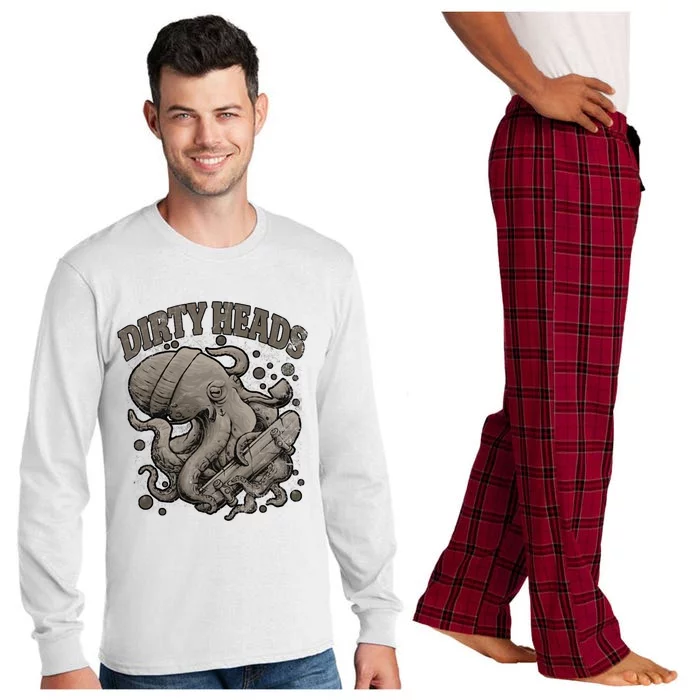 Vintage Dirty Octopus Heads With Skateboard Music Lover Long Sleeve Pajama Set