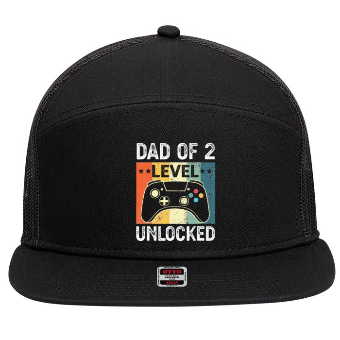 Vintage Dad Of Two Level Unlocked Pregnancy Announcement 7 Panel Mesh Trucker Snapback Hat