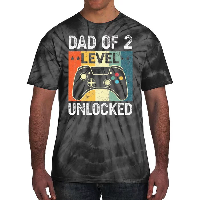 Vintage Dad Of Two Level Unlocked Pregnancy Announcement Tie-Dye T-Shirt