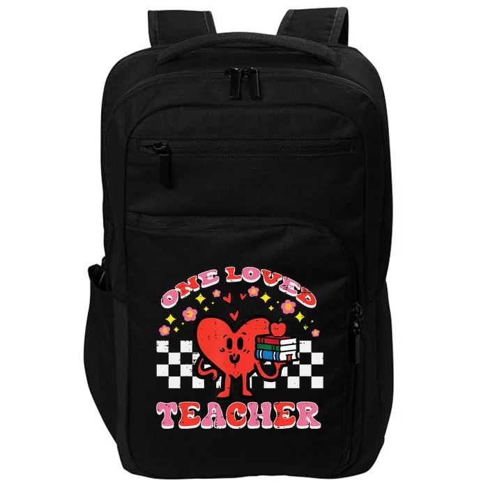 Valentines Day One Loved Teacher Groovy Heart Impact Tech Backpack