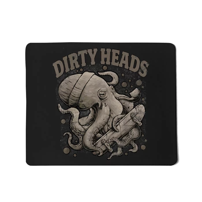 Vintage Dirty Octopus Heads With Skateboard Music Lover Mousepad