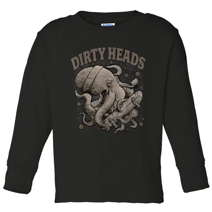 Vintage Dirty Octopus Heads With Skateboard Music Lover Toddler Long Sleeve Shirt