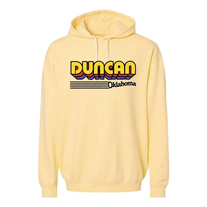 Vintage Duncan Oklahoma Retro Stripes Garment-Dyed Fleece Hoodie