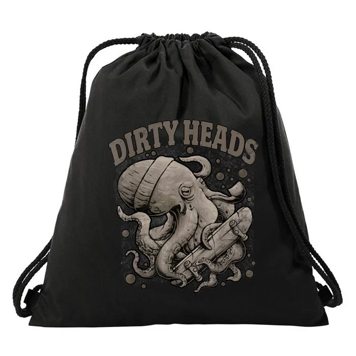 Vintage Dirty Octopus Heads With Skateboard Music Lover Drawstring Bag