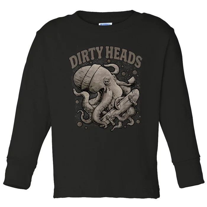 Vintage Dirty Octopus Heads With Skateboard Music Lover Toddler Long Sleeve Shirt