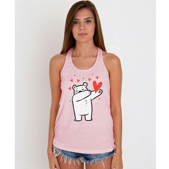 Valentines Day Polar Bear Dab Great Gift Women's Knotted Racerback Tank