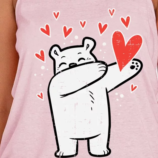 Valentines Day Polar Bear Dab Great Gift Women's Knotted Racerback Tank