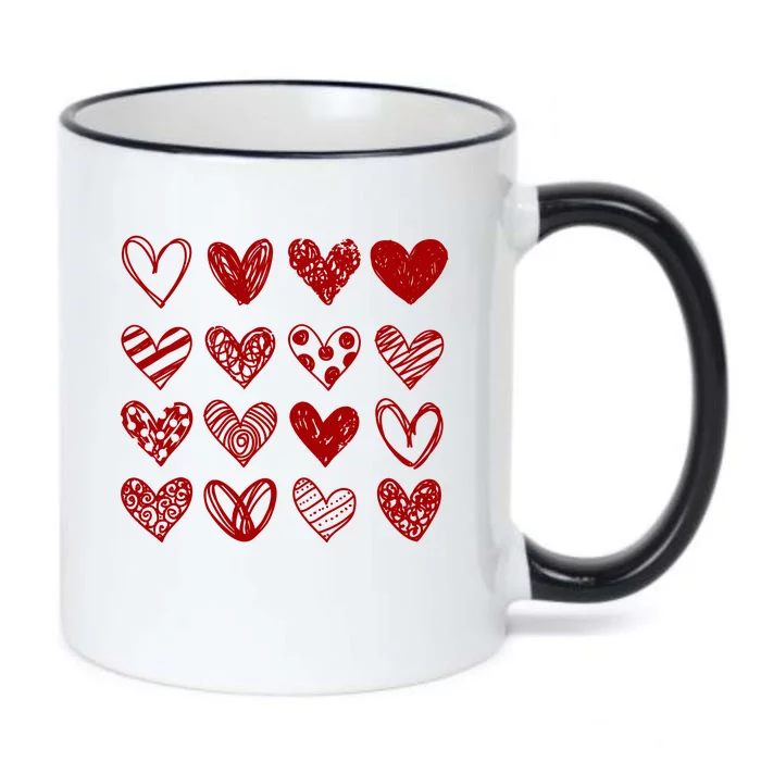 Valentines Day Pattern Hearts Black Color Changing Mug