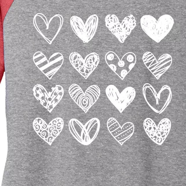 Valentines Day Pattern Hearts Women's Tri-Blend 3/4-Sleeve Raglan Shirt