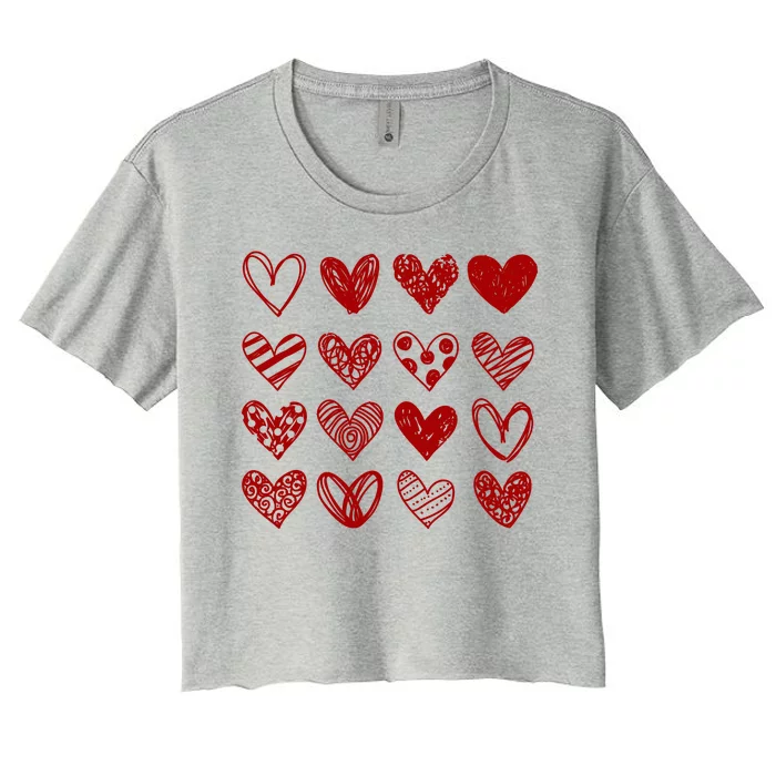 Valentines Day Pattern Hearts Women's Crop Top Tee