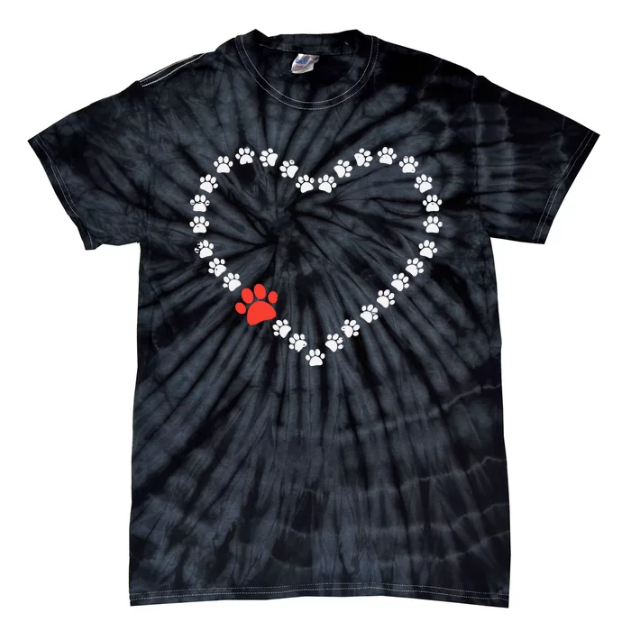 Valentines Day Paw Print Heart Dog Cat Owner Tie-Dye T-Shirt