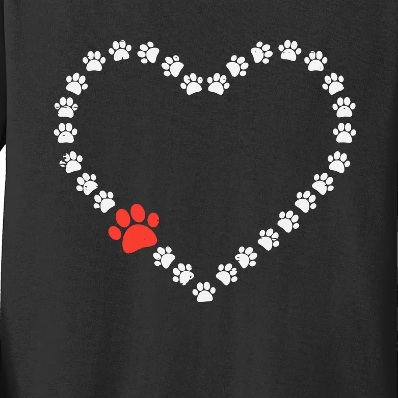 Valentines Day Paw Print Heart Dog Cat Owner Kids Long Sleeve Shirt