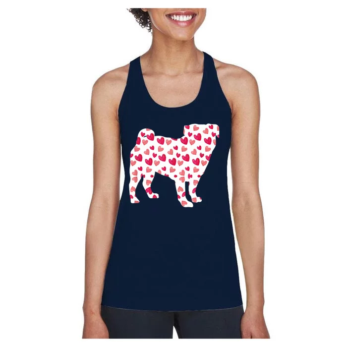 Valentines Day Pug Hearts Puppy Dog Lover Women's Racerback Tank