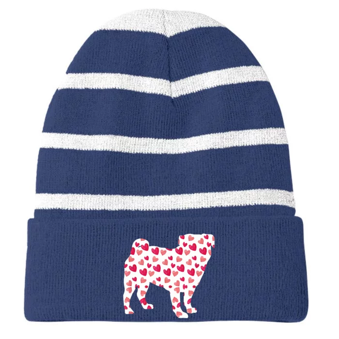 Valentines Day Pug Hearts Puppy Dog Lover Striped Beanie with Solid Band