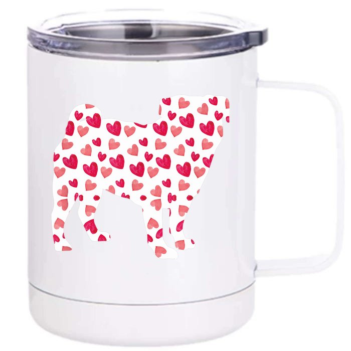 Valentines Day Pug Hearts Puppy Dog Lover Front & Back 12oz Stainless Steel Tumbler Cup