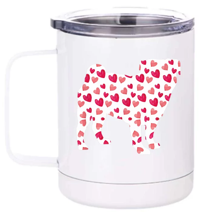 Valentines Day Pug Hearts Puppy Dog Lover Front & Back 12oz Stainless Steel Tumbler Cup