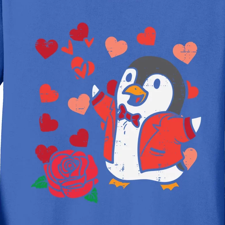 Valentines Day Penguin Cute Great Gift Kids Long Sleeve Shirt