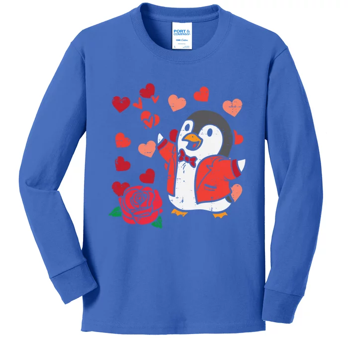 Valentines Day Penguin Cute Great Gift Kids Long Sleeve Shirt