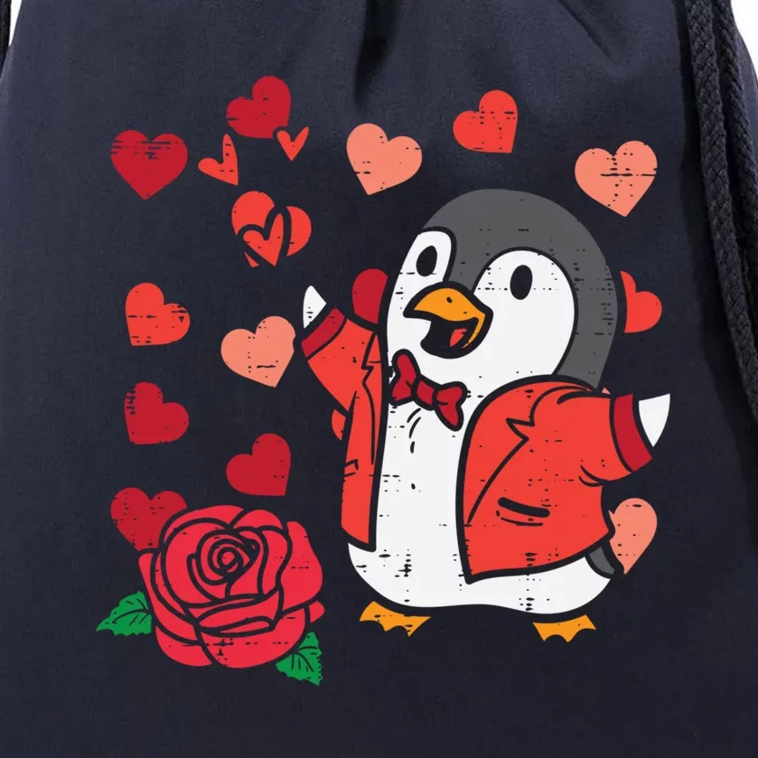 Valentines Day Penguin Cute Great Gift Drawstring Bag