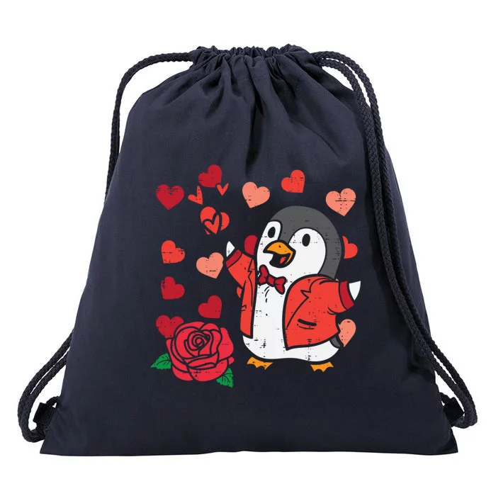 Valentines Day Penguin Cute Great Gift Drawstring Bag