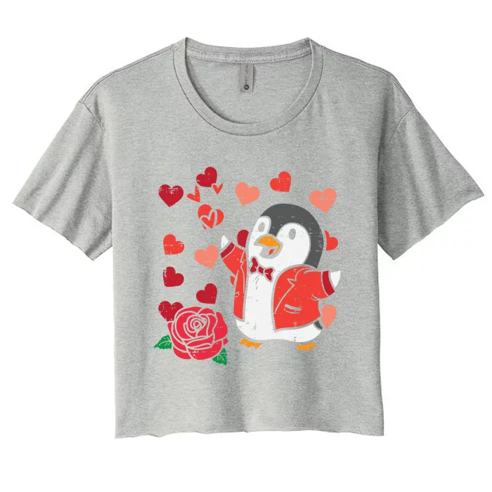 Valentines Day Penguin Cute Great Gift Women's Crop Top Tee