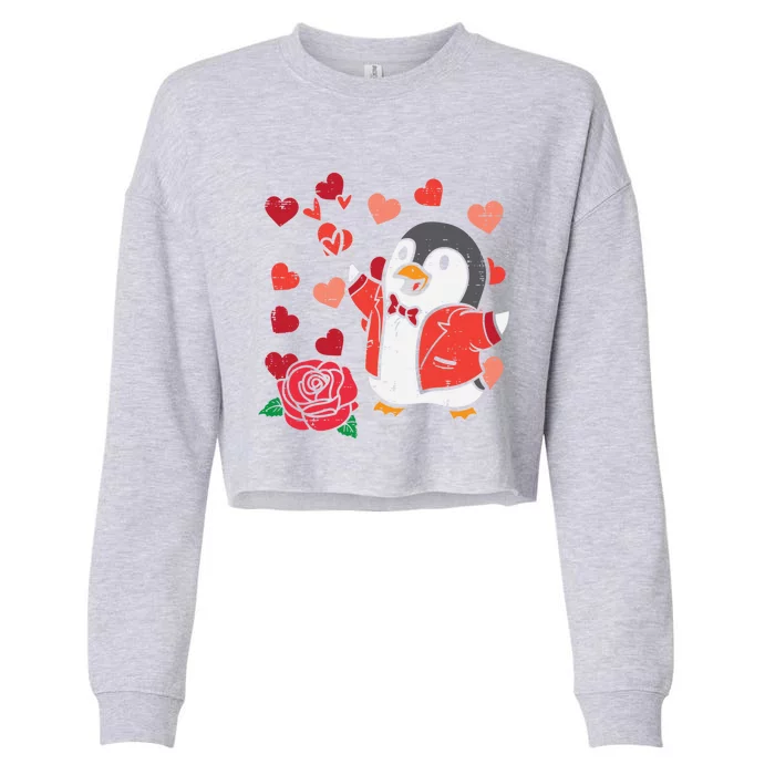 Valentines Day Penguin Cute Great Gift Cropped Pullover Crew