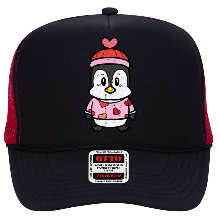 Valentines Day Penguin Sweater Gift High Crown Mesh Trucker Hat