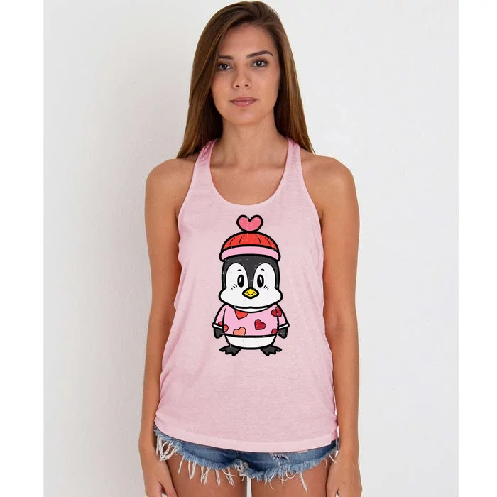 Valentines Day Penguin Sweater Gift Women's Knotted Racerback Tank