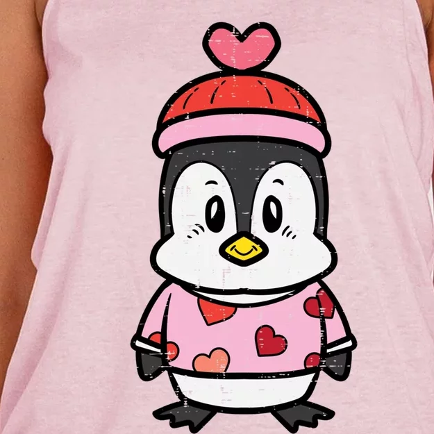 Valentines Day Penguin Sweater Gift Women's Knotted Racerback Tank