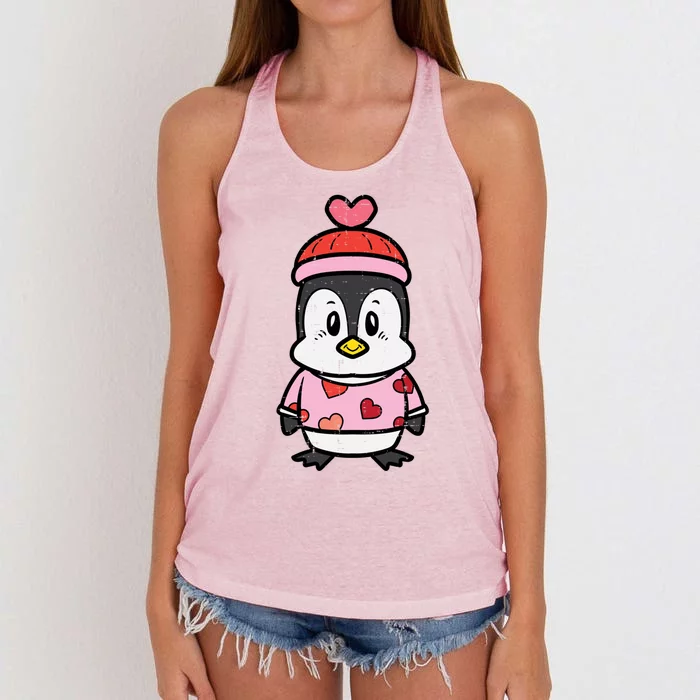 Valentines Day Penguin Sweater Gift Women's Knotted Racerback Tank