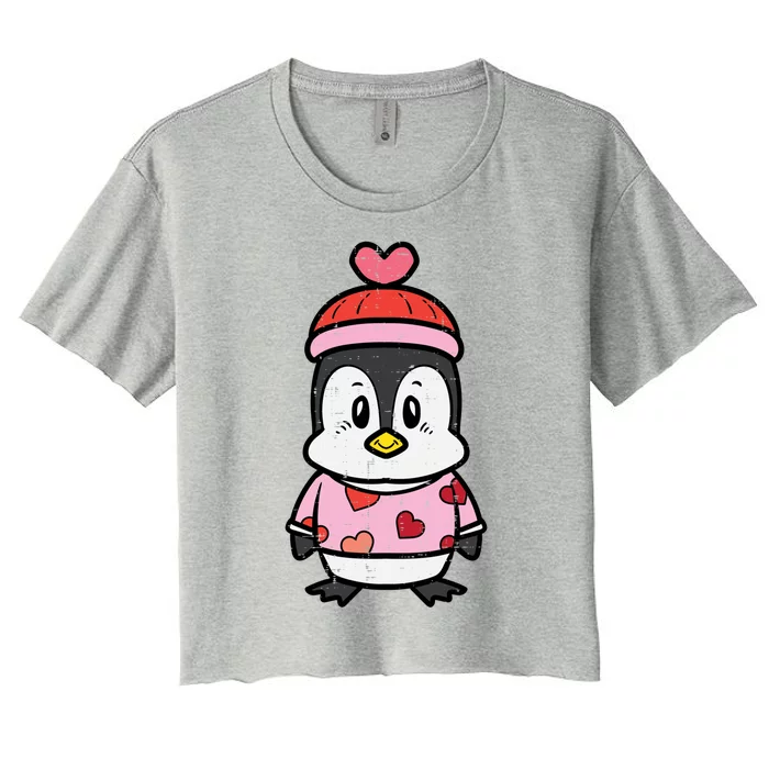 Valentines Day Penguin Sweater Gift Women's Crop Top Tee