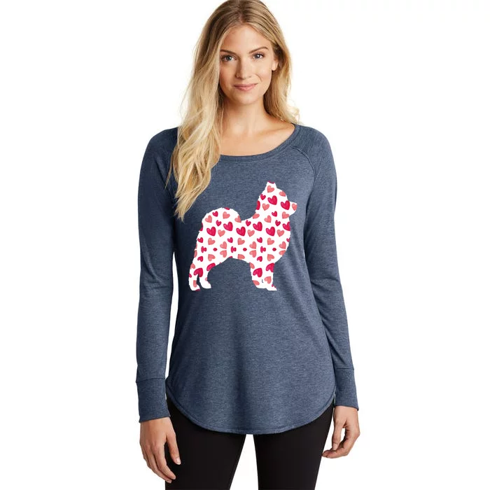 Valentines Day Pomeranian Hearts Puppy Dog Lover Women's Perfect Tri Tunic Long Sleeve Shirt