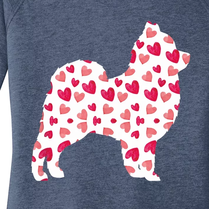 Valentines Day Pomeranian Hearts Puppy Dog Lover Women's Perfect Tri Tunic Long Sleeve Shirt