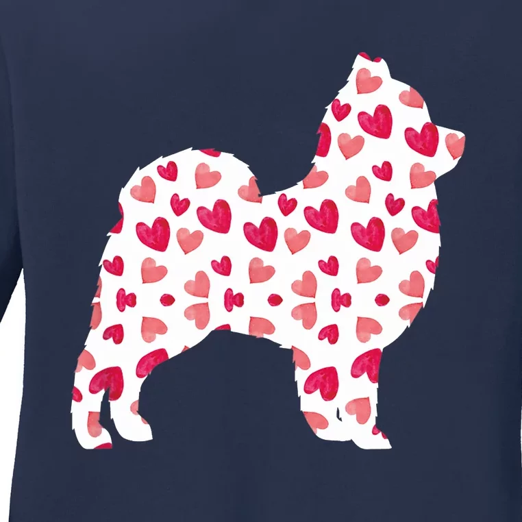 Valentines Day Pomeranian Hearts Puppy Dog Lover Ladies Long Sleeve Shirt