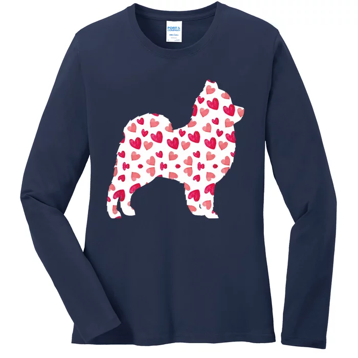 Valentines Day Pomeranian Hearts Puppy Dog Lover Ladies Long Sleeve Shirt