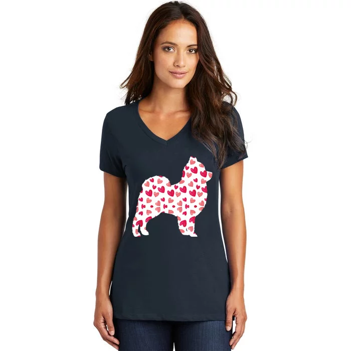 Valentines Day Pomeranian Hearts Puppy Dog Lover Women's V-Neck T-Shirt