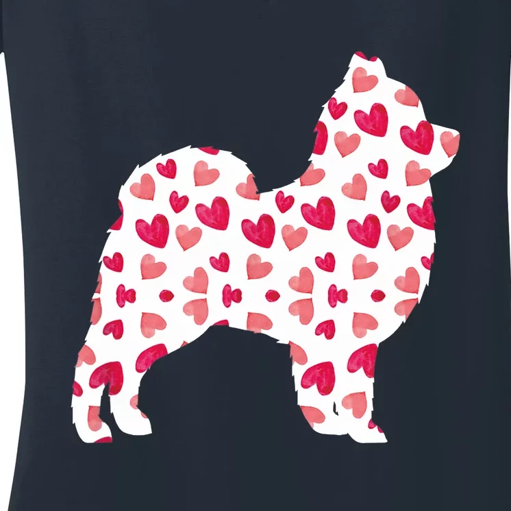 Valentines Day Pomeranian Hearts Puppy Dog Lover Women's V-Neck T-Shirt