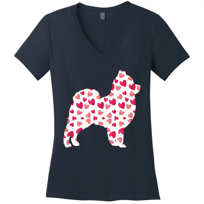 Valentines Day Pomeranian Hearts Puppy Dog Lover Women's V-Neck T-Shirt