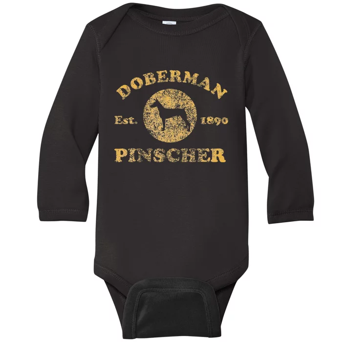 Vintage Doberman Pinscher Est. 1890 Doberman Dog Gift Baby Long Sleeve Bodysuit