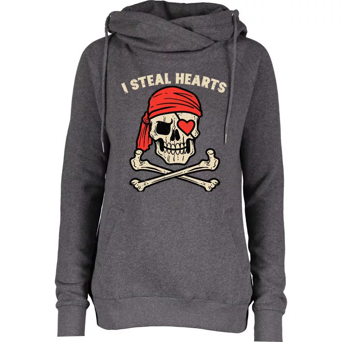 Valentines Day Pirate I Steal Hearts Cool Womens Funnel Neck Pullover Hood