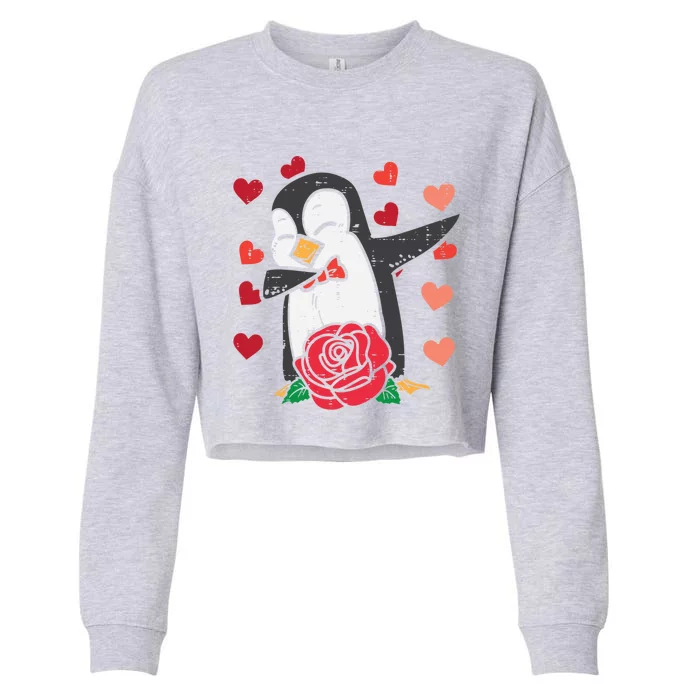 Valentines Day Penguin Dab Dance Great Gift Cropped Pullover Crew