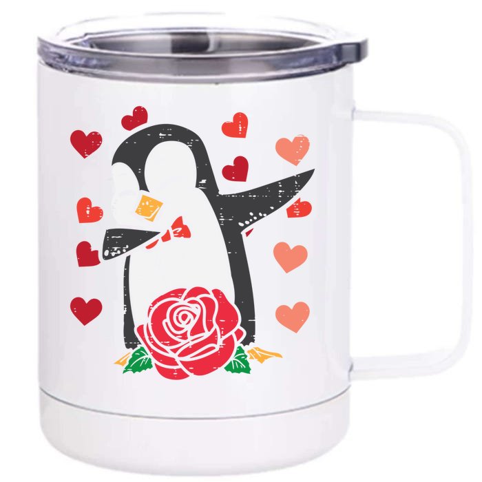 Valentines Day Penguin Dab Dance Great Gift Front & Back 12oz Stainless Steel Tumbler Cup